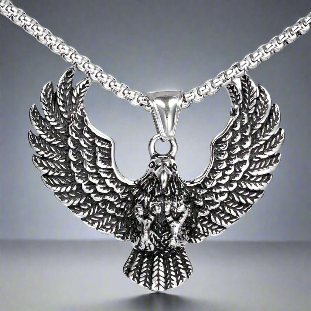 EAGLE CATCH (T) - Pure Titanium Steel Pendant with Stainless Steel 24inch Round Box Chain, European trending Style for Men & Boy - THE MEN THING