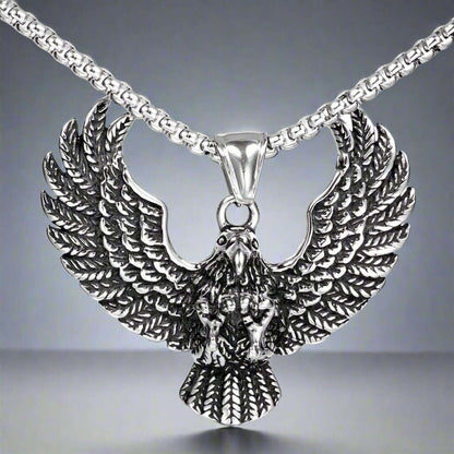 EAGLE CATCH (T) - Pure Titanium Steel Pendant with Stainless Steel 24inch Round Box Chain, European trending Style for Men & Boy - THE MEN THING