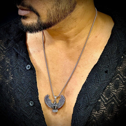 EAGLE CATCH (T) - Pure Titanium Steel Pendant with Stainless Steel 24inch Round Box Chain, European trending Style for Men & Boy - THE MEN THING