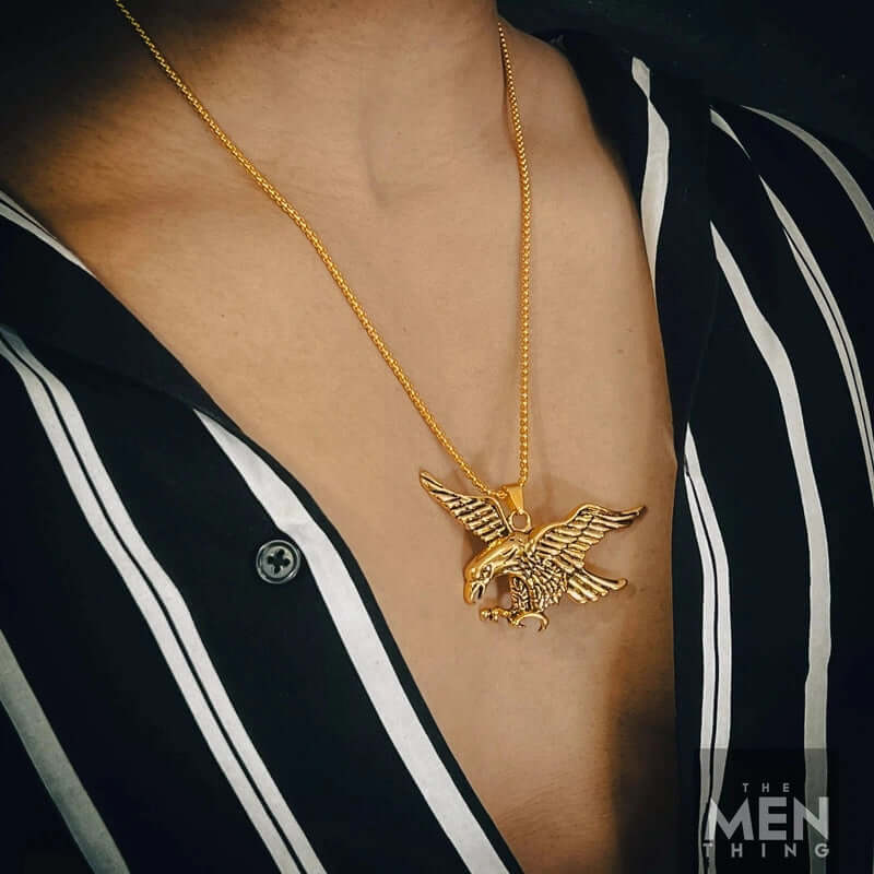 EAGLE-HUNTER - Gold Alloy Pendant with Pure Stainless Steel 24inch Round Body Chain, European trending Style for Men & Boy - THE MEN THING