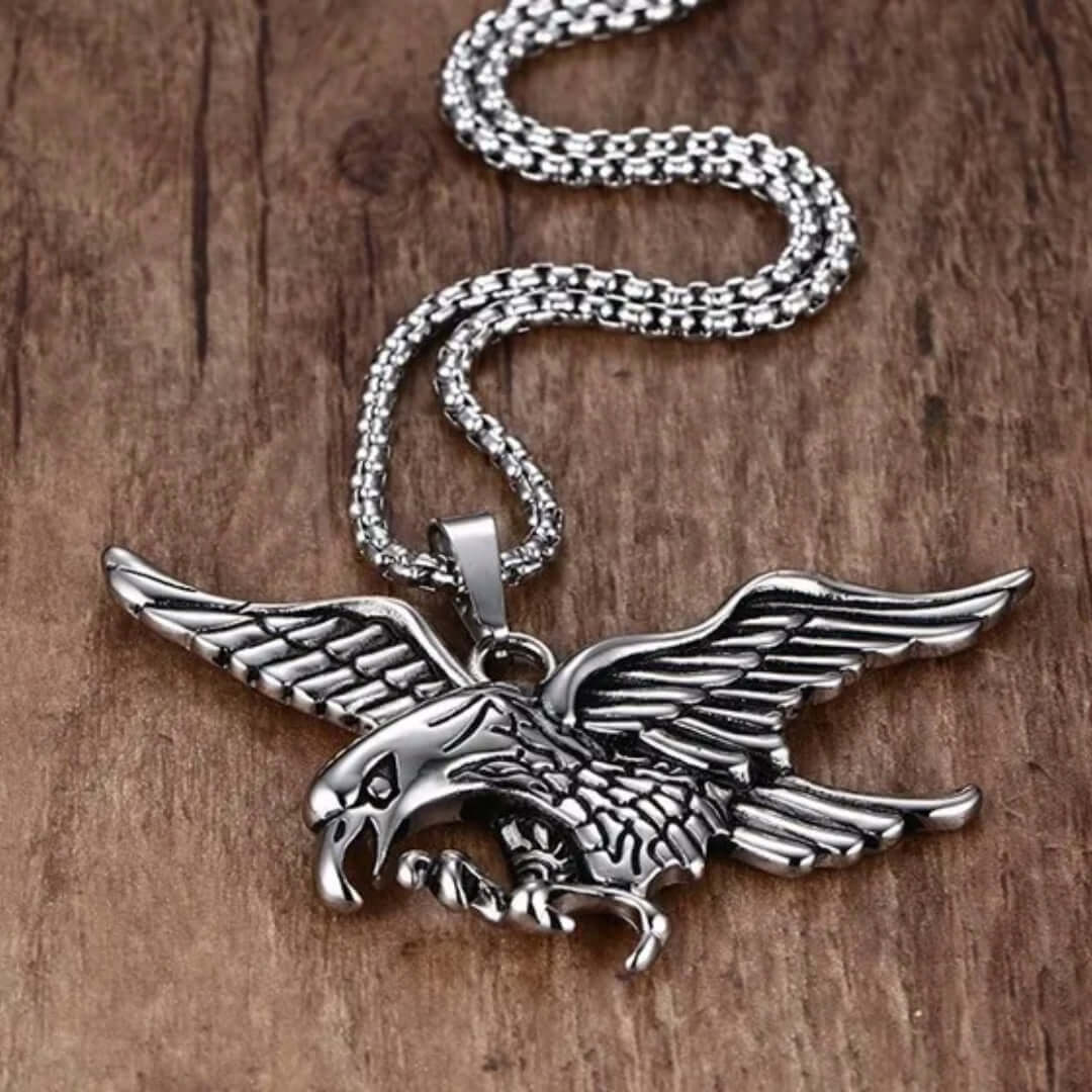EAGLE-HUNTER (T) - Pure Titanium Steel Pendant with Stainless Steel 24inch Round Box Chain, European trending Style for Men & Boy - THE MEN THING