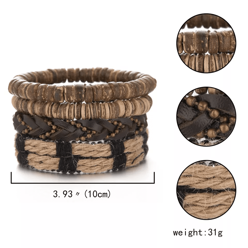 EARTHBOUND CUFFS - 4 Pcs Brown Genuine Braided Leather Bracelet Set for Men & Boys (8 inch) — Leather Bracelet for Men | THE MEN THING