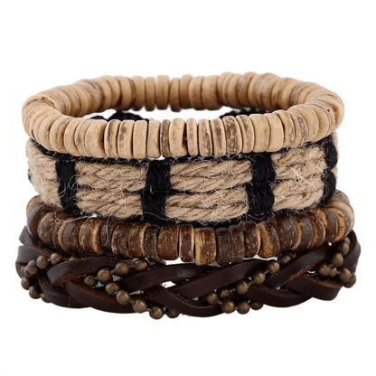 EARTHBOUND CUFFS - 4 Pcs Brown Genuine Braided Leather Bracelet Set for Men & Boys (8 inch) — Leather Bracelet for Men | THE MEN THING