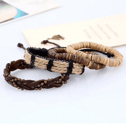EARTHBOUND CUFFS - 4 Pcs Brown Genuine Braided Leather Bracelet Set for Men & Boys (8 inch) — Leather Bracelet for Men | THE MEN THING