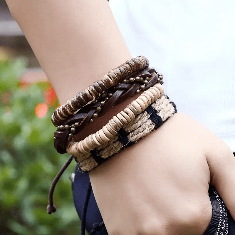 EARTHBOUND CUFFS - 4 Pcs Brown Genuine Braided Leather Bracelet Set for Men & Boys (8 inch) — Leather Bracelet for Men | THE MEN THING