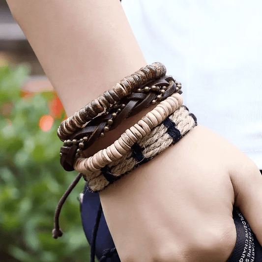 EARTHBOUND CUFFS - 4 Pcs Brown Genuine Braided Leather Bracelet Set for Men & Boys (8 inch) — Leather Bracelet for Men | THE MEN THING
