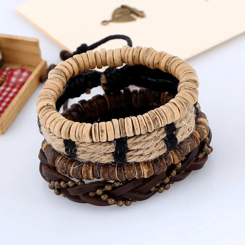 EARTHBOUND CUFFS - 4 Pcs Brown Genuine Braided Leather Bracelet Set for Men & Boys (8 inch) — Leather Bracelet for Men | THE MEN THING