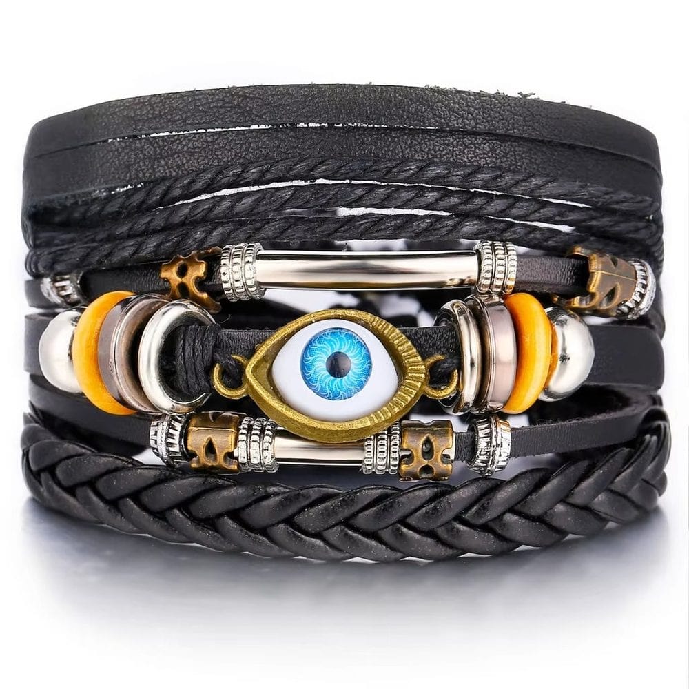 ECLIPSE EYE LEATHER BRACELET - 3 Pcs Genuine Braided Leather Bracelet Set for Men & Boys (8 inch) - THE MEN THING