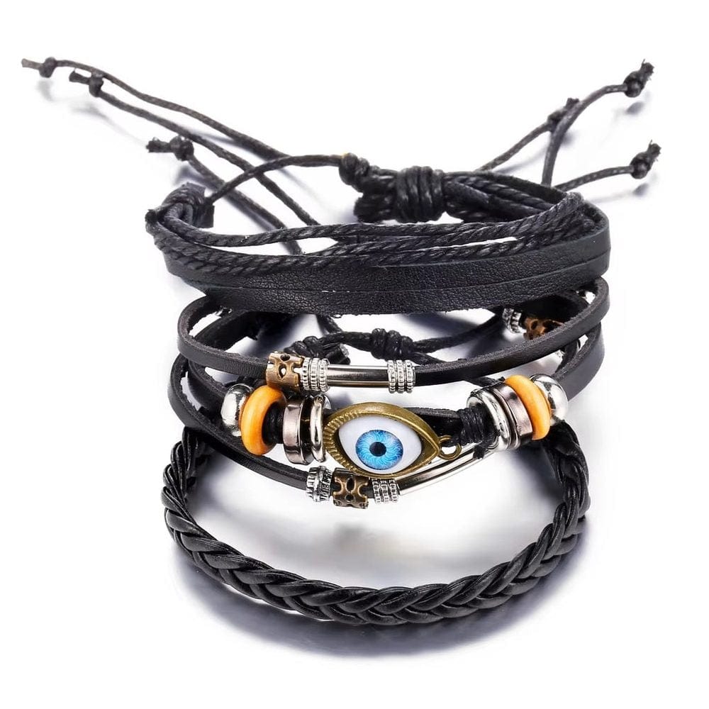 ECLIPSE EYE LEATHER BRACELET - 3 Pcs Genuine Braided Leather Bracelet Set for Men & Boys (8 inch) - THE MEN THING