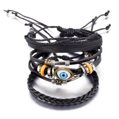 ECLIPSE EYE LEATHER BRACELET - 3 Pcs Genuine Braided Leather Bracelet Set for Men & Boys (8 inch) - THE MEN THING