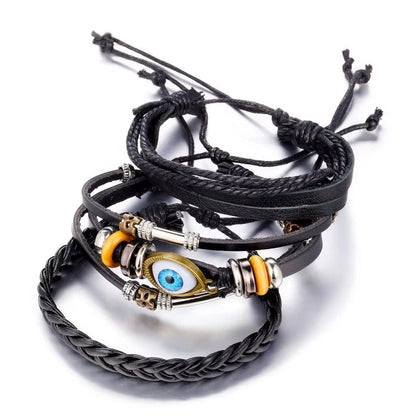 ECLIPSE EYE LEATHER BRACELET - 3 Pcs Genuine Braided Leather Bracelet Set for Men & Boys (8 inch) - THE MEN THING