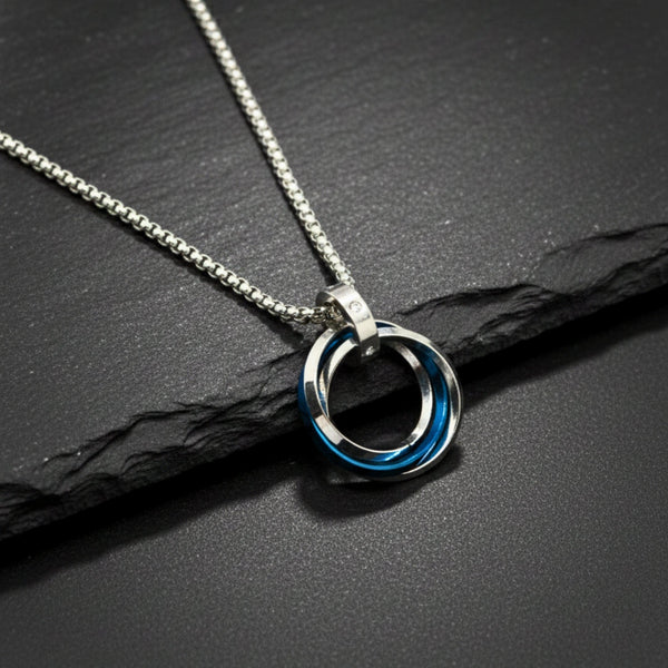 ECLIPSE NEXUS BLUE - 4mm Titanium Steel Pendant with 24inch Round Box 4mm Chain for Men & Boys