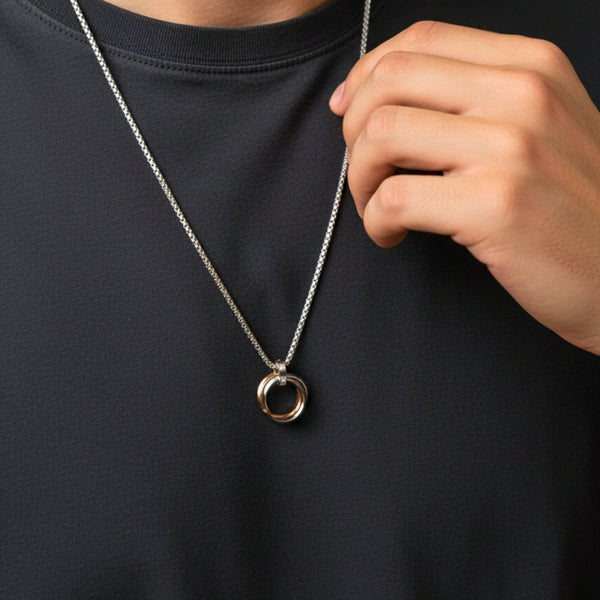 ECLIPSE NEXUS ROSE GOLD - 4mm Titanium Steel Pendant with 24inch Round Box 4mm Chain for Men & Boys