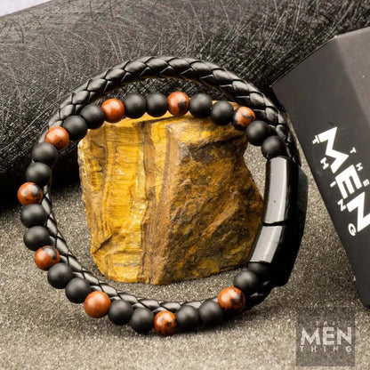 ECLIPSE SAND - European Style Genuine Leather Bracelet with Multi-Layer Braided, 100% Stainless Steel Magnetic Buckle for Men & Boys (7 inch) - THE MEN THING