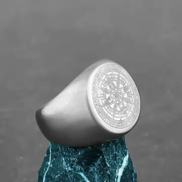 ECLIPTIX COMPASS RING - Pure Stainless Steel Men’s Steel-Plated Ring – Statement Luxury Jewelry (Size : 16-22-27)