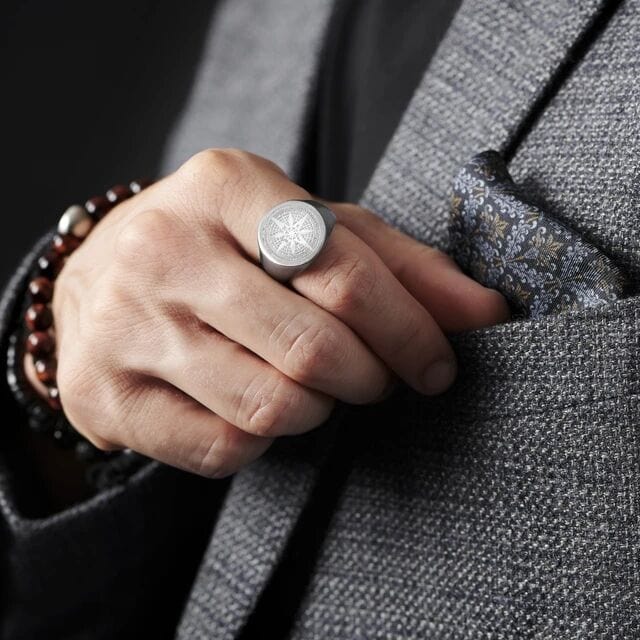 ECLIPTIX COMPASS RING - Pure Stainless Steel Men’s Steel-Plated Ring – Statement Luxury Jewelry (Size : 16-22-27) - THE MEN THING