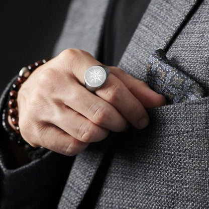 ECLIPTIX COMPASS RING - Pure Stainless Steel Men’s Steel-Plated Ring – Statement Luxury Jewelry (Size : 16-22-27) - THE MEN THING