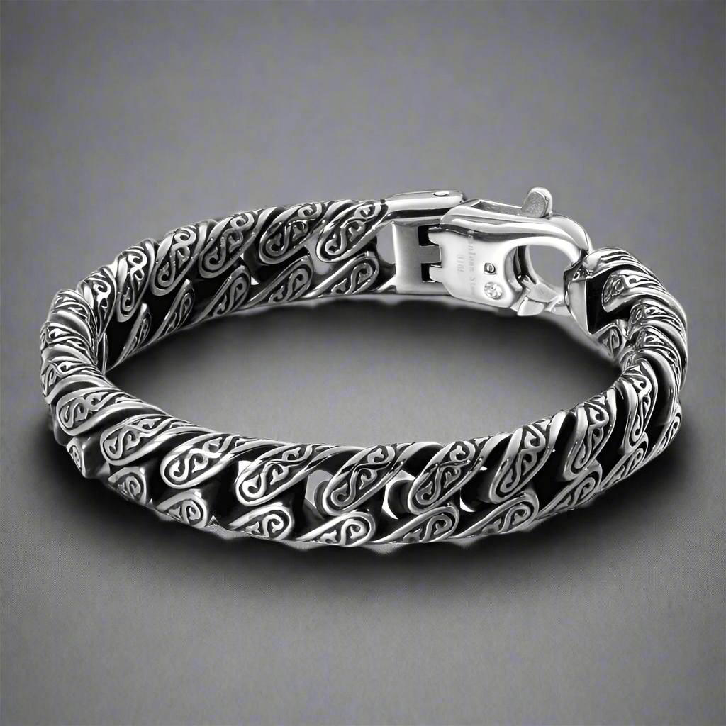 EGYPTIAN ANKH - 12mm Pure Titanium Steel Bracelet, Curb Chain Bracelet with Lobster Claw Buckle for Men & Boy (8inch) - THE MEN THING