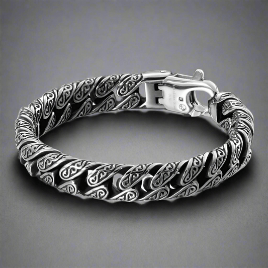 EGYPTIAN ANKH - 12mm Pure Titanium Steel Bracelet, Curb Chain Bracelet with Lobster Claw Buckle for Men & Boy (8inch) - THE MEN THING