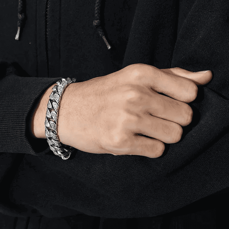 EGYPTIAN ANKH - 12mm Pure Titanium Steel Bracelet, Curb Chain Bracelet with Lobster Claw Buckle for Men & Boy (8inch) - THE MEN THING