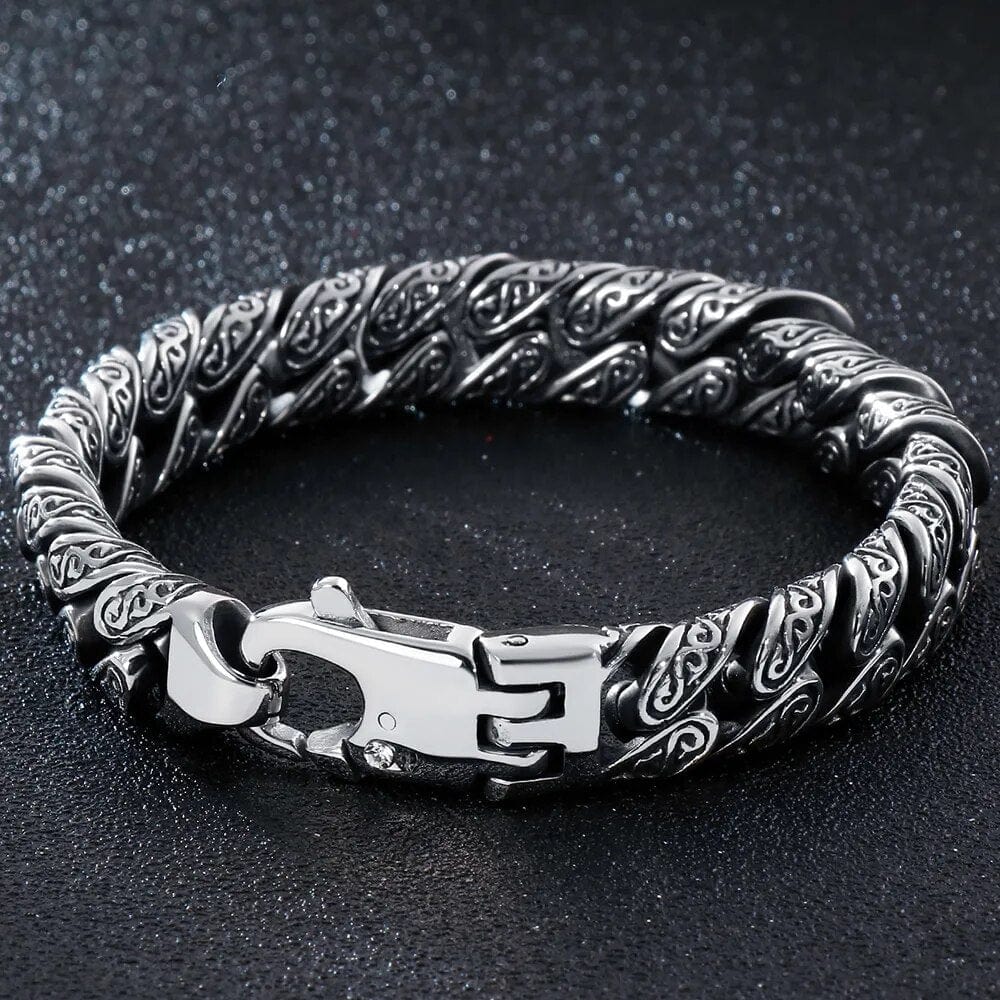 EGYPTIAN ANKH - 12mm Pure Titanium Steel Bracelet, Curb Chain Bracelet with Lobster Claw Buckle for Men & Boy (8inch) - THE MEN THING