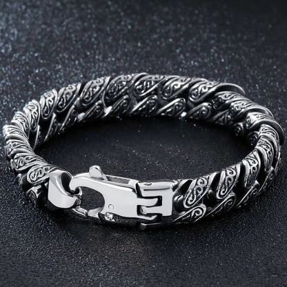 EGYPTIAN ANKH - 12mm Pure Titanium Steel Bracelet, Curb Chain Bracelet with Lobster Claw Buckle for Men & Boy (8inch) - THE MEN THING