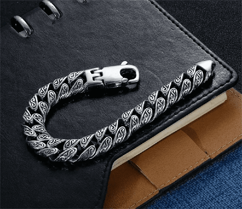 EGYPTIAN ANKH - 12mm Pure Titanium Steel Bracelet, Curb Chain Bracelet with Lobster Claw Buckle for Men & Boy (8inch) - THE MEN THING
