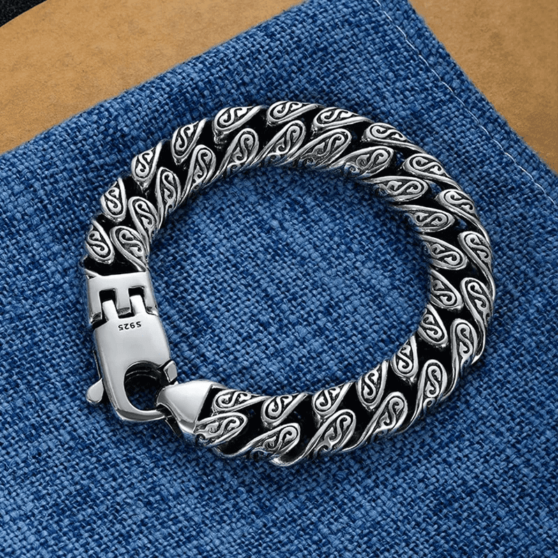 EGYPTIAN ANKH - 12mm Pure Titanium Steel Bracelet, Curb Chain Bracelet with Lobster Claw Buckle for Men & Boy (8inch) - THE MEN THING