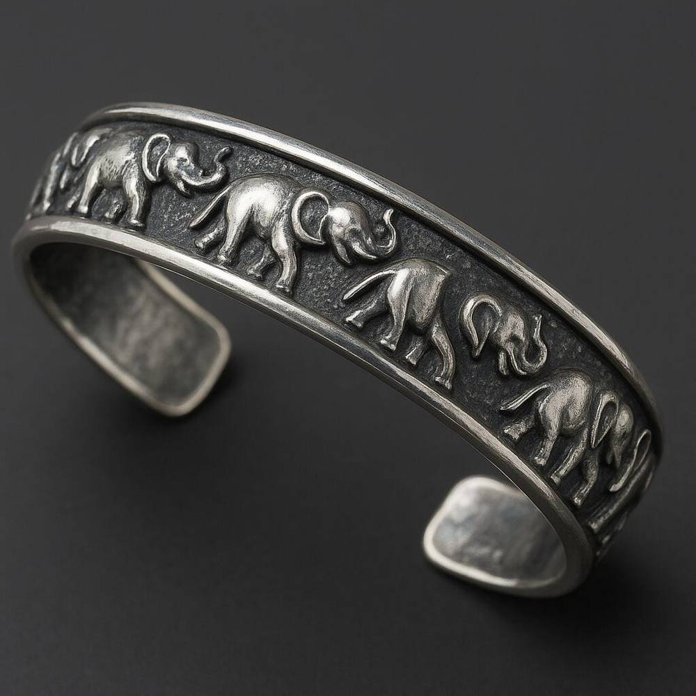 ELEPHANT GRACE - Pure Stainless Steel Open Bangle Bracelet (Adjustable) for Men & Boys - THE MEN THING