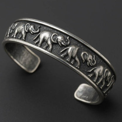 ELEPHANT GRACE - Pure Stainless Steel Open Bangle Bracelet (Adjustable) for Men & Boys - THE MEN THING
