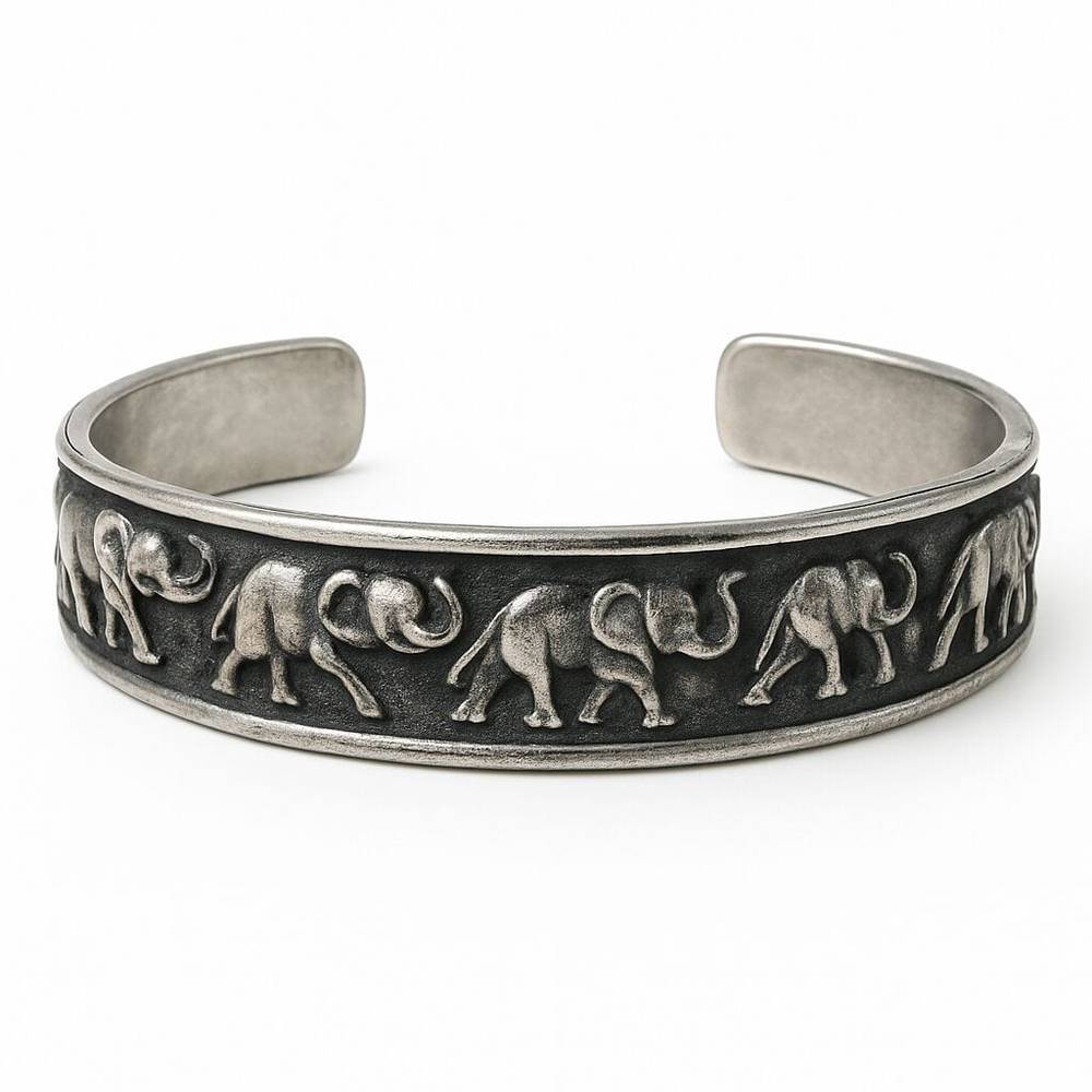 ELEPHANT GRACE - Pure Stainless Steel Open Bangle Bracelet (Adjustable) for Men & Boys - THE MEN THING