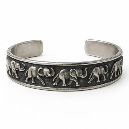 ELEPHANT GRACE - Pure Stainless Steel Open Bangle Bracelet (Adjustable) for Men & Boys - THE MEN THING