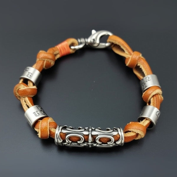 ELYON - Genuine Leather Braided Bracelet with Lobster Clasp for Men & Boys (8 inch)