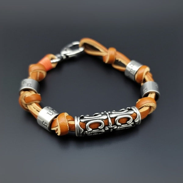 ELYON - Genuine Leather Braided Bracelet with Lobster Clasp for Men & Boys (8 inch)