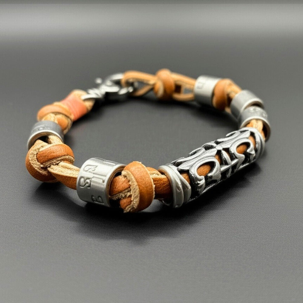 ELYON - Genuine Leather Braided Bracelet with Lobster Clasp for Men & Boys (8 inch) - THE MEN THING