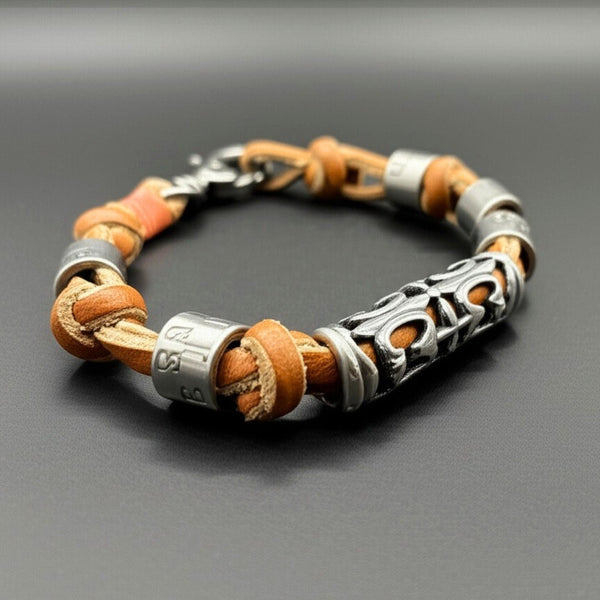 ELYON - Genuine Leather Braided Bracelet with Lobster Clasp for Men & Boys (8 inch)