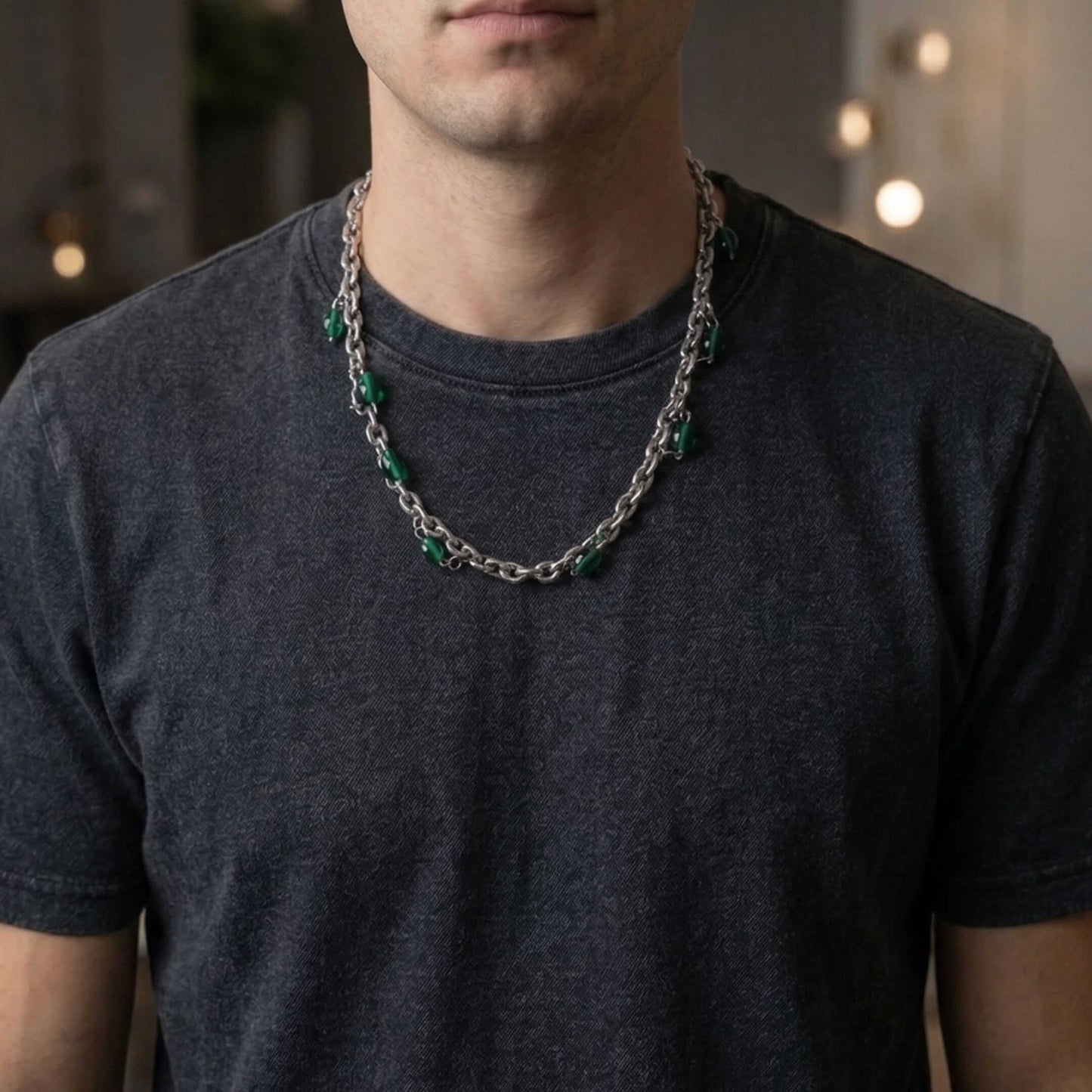 EMERALD BEAD - Titanium Steel Pendant with 20 to 22inch Adjustable Chain for Men & Boys - THE MEN THING