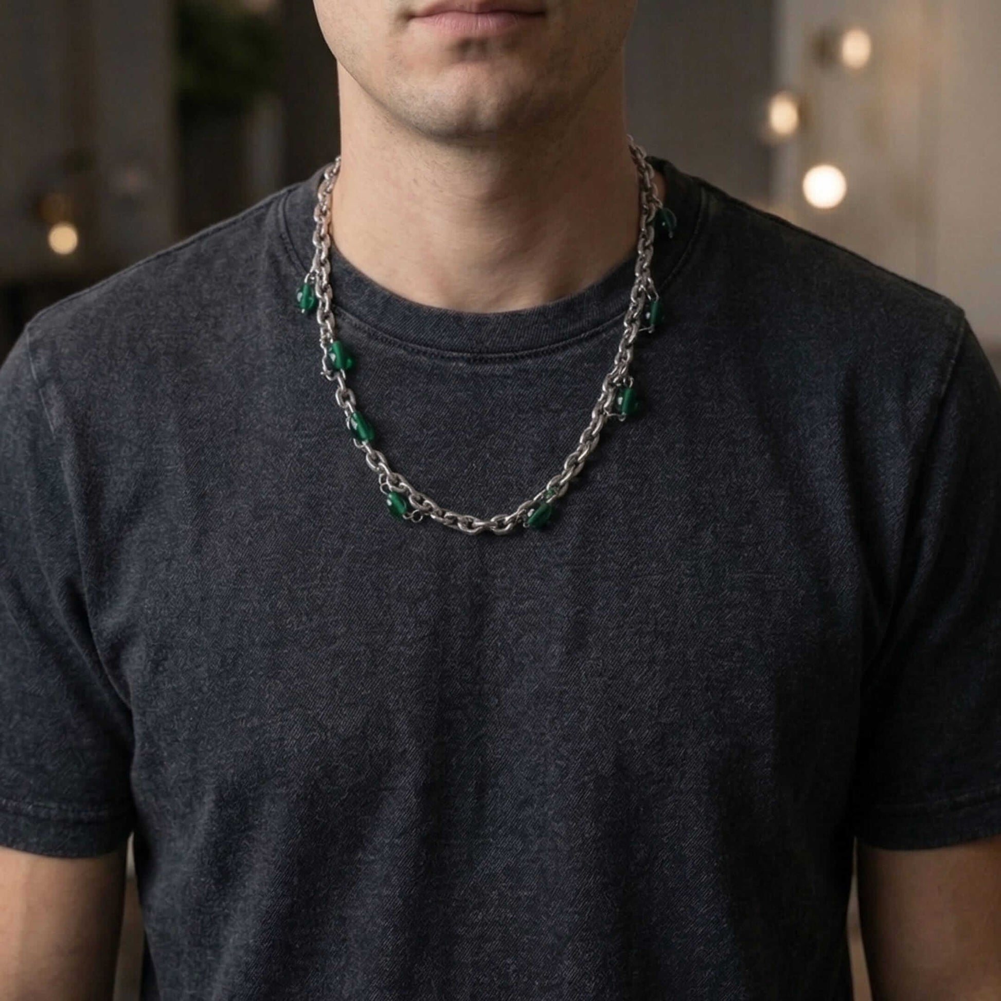 EMERALD BEAD - Titanium Steel Pendant with 20 to 22inch Adjustable Chain for Men & Boys - THE MEN THING