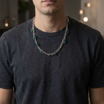 EMERALD BEAD - Titanium Steel Pendant with 20 to 22inch Adjustable Chain for Men & Boys - THE MEN THING