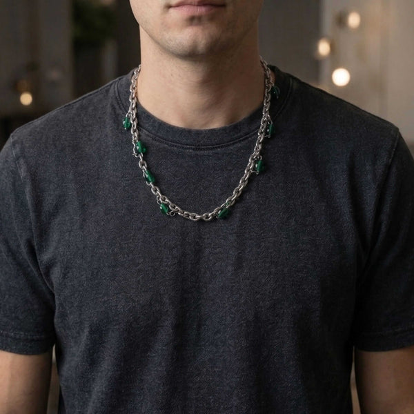 EMERALD BEAD - Titanium Steel Pendant with 20 to 22inch Adjustable Chain for Men & Boys