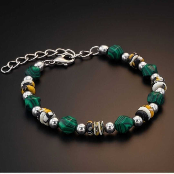 EMERALD FUSION - 7mm Beads Bracelet with Natural Stone - 6.5 to 8.5 inch Adjustable Bracelet