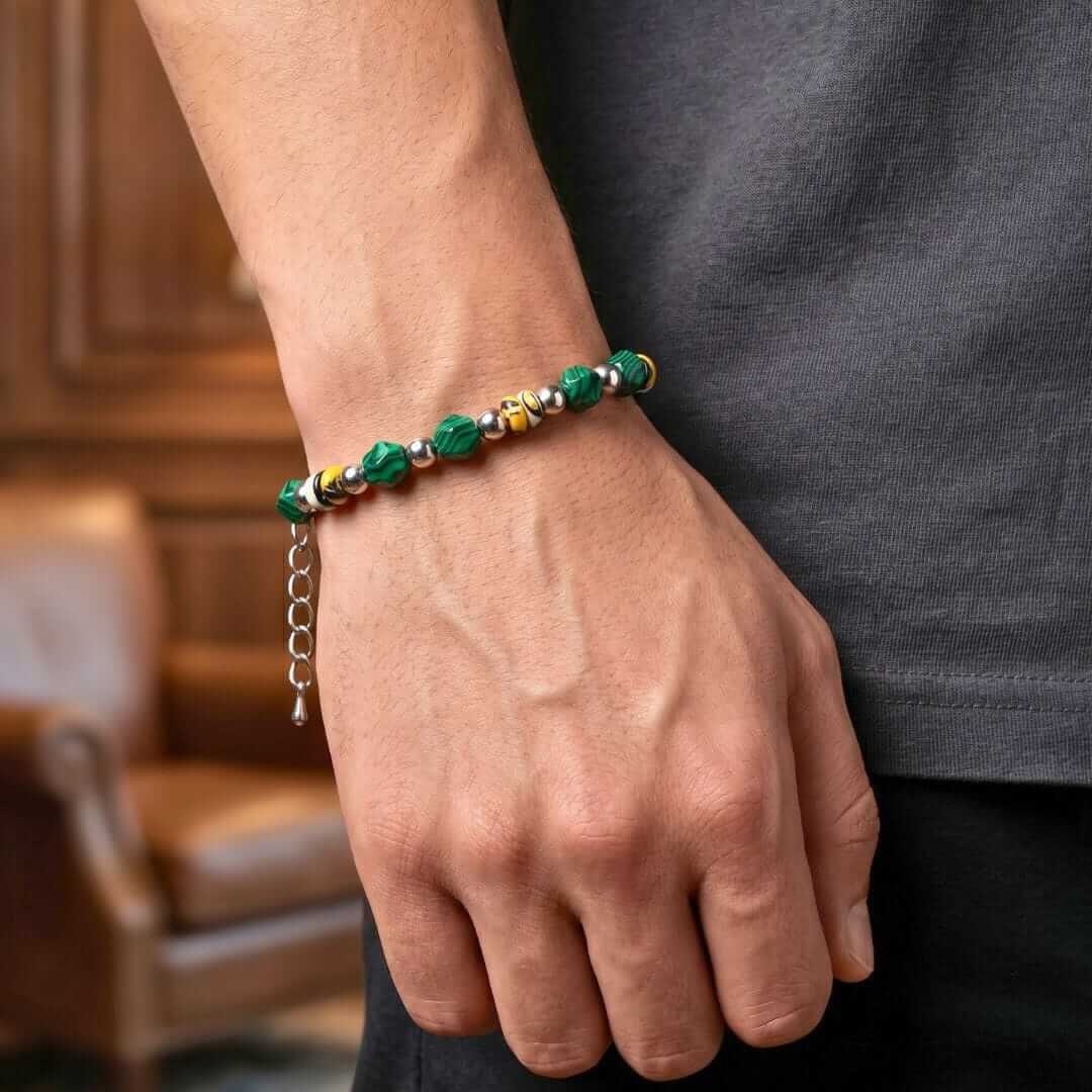 EMERALD FUSION - 7mm Beads Bracelet with Natural Stone - 6.5 to 8.5 inch Adjustable Bracelet — Beads Bracelet for Men | THE MEN THING