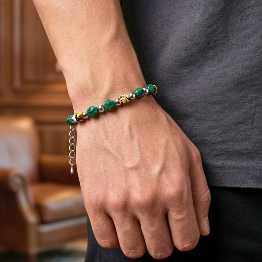 EMERALD FUSION - 7mm Beads Bracelet with Natural Stone - 6.5 to 8.5 inch Adjustable Bracelet - THE MEN THING