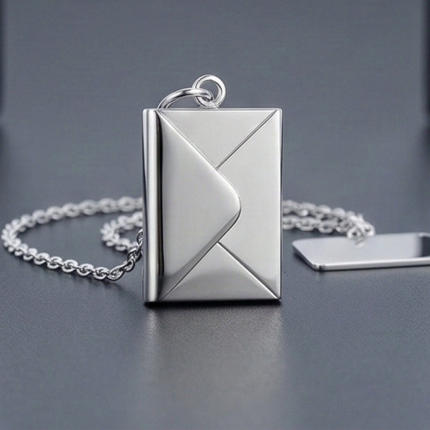 ENGRAVED - ENVELOPE LETTER - Pure Titanium Steel Pendant with 18inch Round Rolo Chain for Men & Boys - THE MEN THING