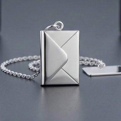 ENGRAVED - ENVELOPE LETTER - Pure Titanium Steel Pendant with 18inch Round Rolo Chain for Men & Boys - THE MEN THING