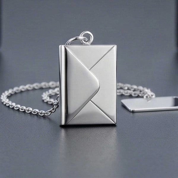 ENGRAVED - ENVELOPE LETTER - Pure Titanium Steel Pendant with 18inch Round Rolo Chain for Men & Boys