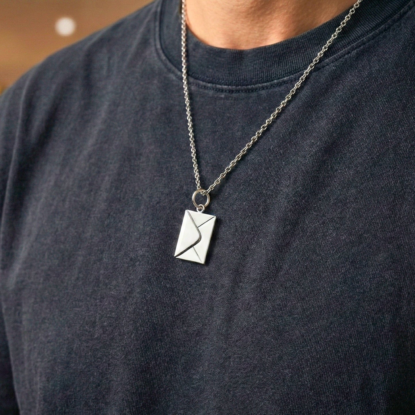 ENGRAVED - ENVELOPE LETTER - Pure Titanium Steel Pendant with 18inch Round Rolo Chain for Men & Boys - THE MEN THING
