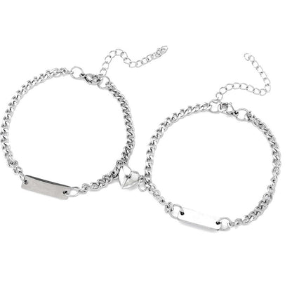 ENGRAVED - TWIN HEART MAGNET - Pure Stainless Steel with Lobster Clasp for Couples Bracelet  (8inch) - THE MEN THING