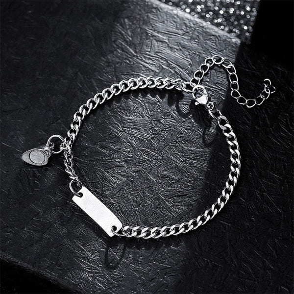 ENGRAVED - TWIN HEART MAGNET - Pure Stainless Steel with Lobster Clasp for Couples Bracelet  (8inch)