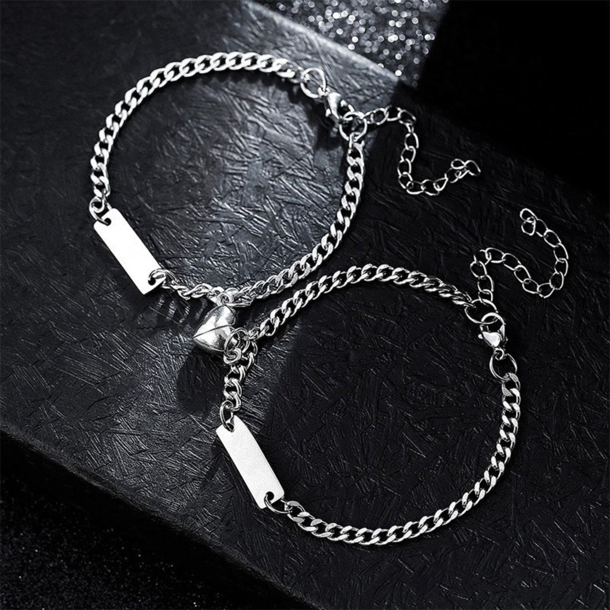 ENGRAVED - TWIN HEART MAGNET - Pure Stainless Steel with Lobster Clasp for Couples Bracelet  (8inch) - THE MEN THING
